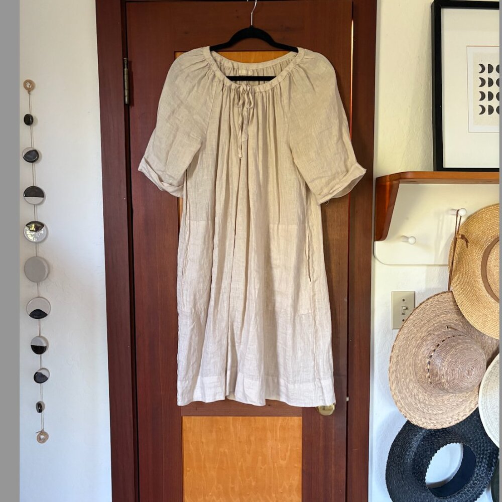 CP Shades Beige Linen Peasant Dress